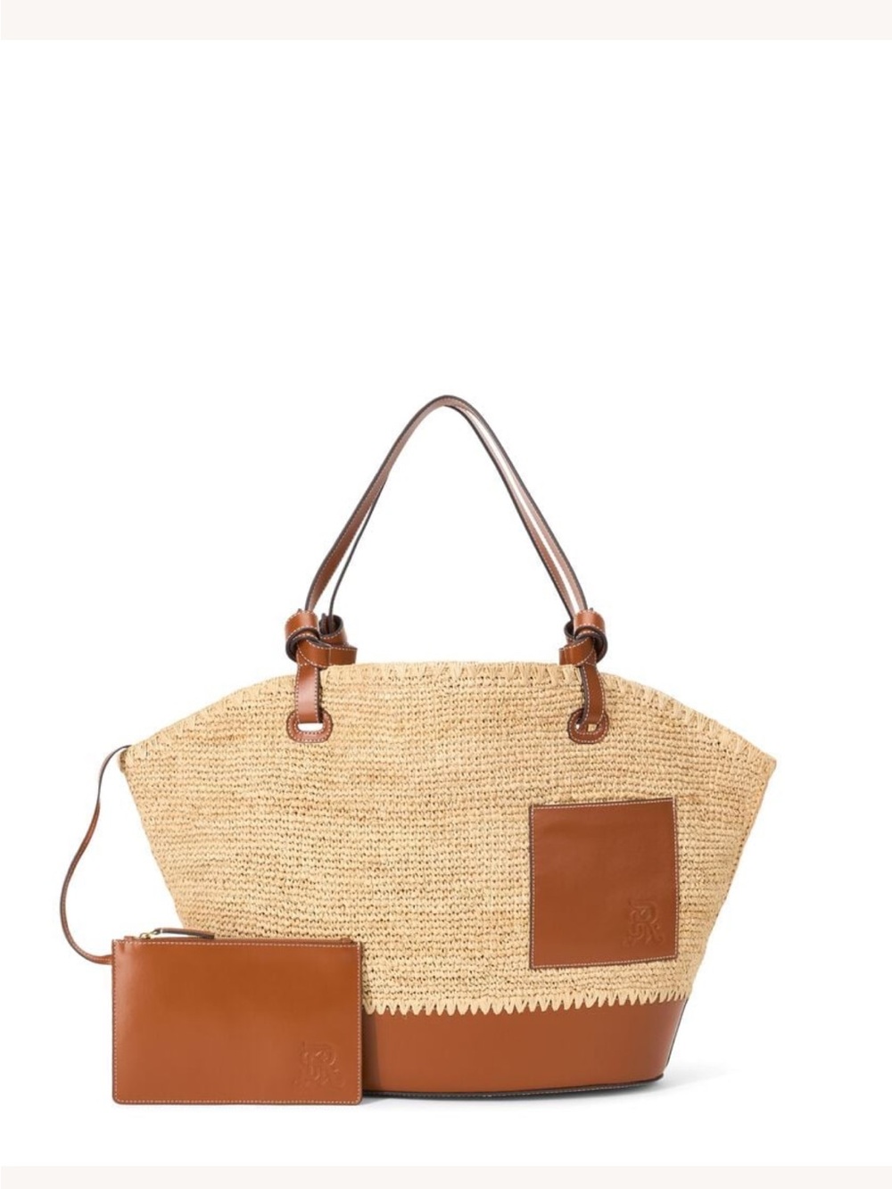 STAUD x St Regis Woven Straw Tote with Brown Leather Trim NWT